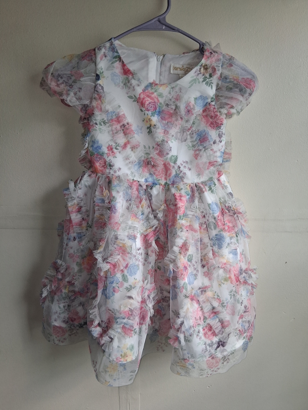Kensie Girls Floral Ruffle Dress - White with Pink, Blue, Green